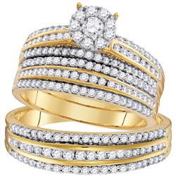 1 & 1/4 CTW His & Hers Round Diamond Solitaire Matching Bridal Wedding Ring 14kt Yellow Gold - REF-1