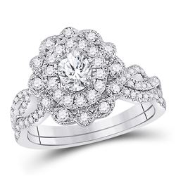 1 CTW Oval Diamond Twist Bridal Wedding Engagement Ring 14kt White Gold - REF-173H9W
