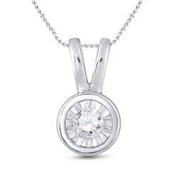 1/10 CTW Round Diamond Solitaire Faceted Framed Pendant 10kt White Gold - REF-9Y6X