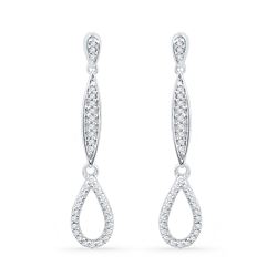 1/5 CTW Round Diamond Slender Teardrop Dangle Earrings 10kt White Gold - REF-18X3T