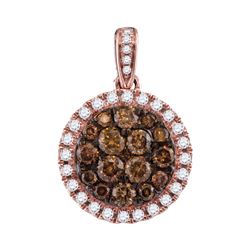 1 CTW Round Brown Diamond Circle Cluster Pendant 14kt Rose Gold - REF-60H3W