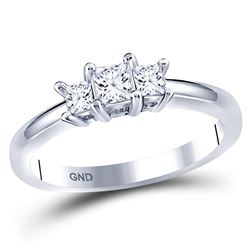 1/2 CTW Princess Diamond 3-stone Bridal Wedding Engagement Ring 14kt White Gold - REF-47K9R