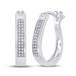 1/6 CTW Round Diamond Hoop Earrings 10kt White Gold - REF-18A3N