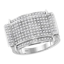 1/2 CTW Mens Round Diamond Rectangle Cluster Ring 10kt White Gold - REF-47R9H