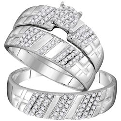 3/8 CTW His & Hers Round Diamond Cluster Matching Bridal Wedding Ring 10kt White Gold - REF-35Y9X