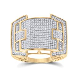 5/8 CTW Mens Round Diamond Cluster Ring 10kt Yellow Gold - REF-60M3A