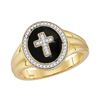 Image 1 : 1/6 CTW Mens Round Diamond Cross Crucifix Fashion Ring 10kt Yellow Gold - REF-27N5Y