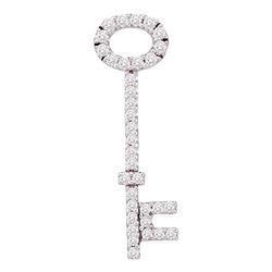 1/2 CTW Round Diamond Slender Oval Key Pendant 14kt White Gold - REF-35H9W