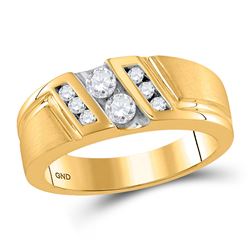 1/2 CTW Mens Round Diamond Diagonal 2-stone Ring 10kt Yellow Gold - REF-60W3F