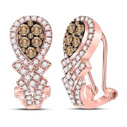 1 CTW Round Brown Diamond Hoop Earrings 10kt Rose Gold - REF-77R9H