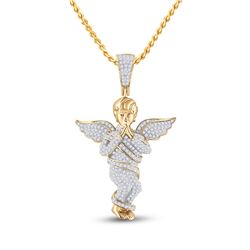 7/8 CTW Mens Round Diamond Praying Angel Wings Charm Pendant 10kt Yellow Gold - REF-47A9N