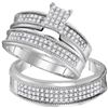 Image 1 : 3/4 CTW His & Hers Round Diamond Cluster Matching Bridal Wedding Ring 10kt White Gold - REF-47M9A