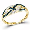 Image 1 : 1/6 CTW Round Blue Color Enhanced Diamond Crossover Braid Ring 10kt Yellow Gold - REF-18X3T