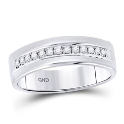 1/5 CTW Mens Machine Set Round Diamond Wedding Ring 14kt White Gold - REF-41W9F