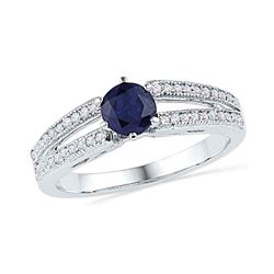1 CTW Round Lab-Created Blue Sapphire Solitaire Split-shank Ring 10kt White Gold - REF-13N2Y
