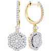 Image 1 : 1 CTW Round Diamond Hexagon Frame Cluster Dangle Earrings 14kt Yellow Gold - REF-77K9R