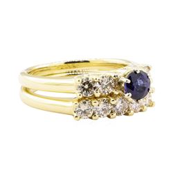 1.70 ctw Blue Sapphire And Diamond Ring And Band - 14KT Yellow Gold