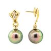 Image 2 : 0.15 ctw Diamond and Pearl Earrings - 18KT Yellow Gold