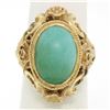 Image 1 : 14k Yellow Gold Etched Open Work Bezel Set Oval Cabochon Persian Turquoise Solit