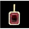 Image 1 : 19.50 ctw Lab-Created Ruby and Diamond Pendant - 14KT Yellow Gold