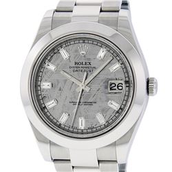 Rolex Mens SS 41MM Meteorite Baguette Diamond Datejust 2 Oyster Band Wristwatch