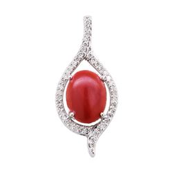 4.55 ctw Red Coral and Diamond Pendant - 14KT White Gold