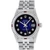 Image 2 : Rolex Mens SS Blue Vignette Diamond & Ruby Channel Set Diamond Datejust Wristwat