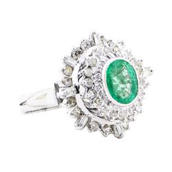 2.84 ctw Emerald And Diamond Double Halo Ring - 14KT White Gold