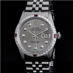 Rolex Mens Stainless Steel Gray Diamond & Ruby Datejust Wristwatch