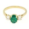 Image 2 : 14k Solid Yellow Gold 1.03 ctw Three Stone Prong Set Oval Emerald & Diamonds Rin