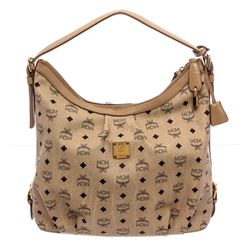 MCM Beige Visetos Coated Canvas Leather Trimmed Hobo Bag