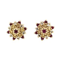 0.25 ctw Ruby and Diamond Starbust Studs - 14KT Yellow Gold