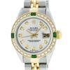 Image 1 : Rolex Ladies 2 Tone Silver Diamond & Emerald Datejust Wristwatch
