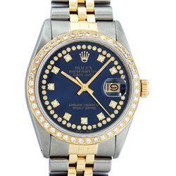 Rolex Mens 2 Tone 14K Blue String VS Diamond Datejust Wristwatch