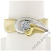 Image 1 : Italian 18kt Yellow and White 0.36 ctw Round Diamond Solitaire Wide Band Ring