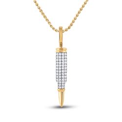1 & 3/8 CTW Mens Round Diamond Bullet Charm Pendant 10kt Yellow Gold - REF-54K3R