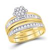 Image 2 : 3/4 CTW His & Hers Round Diamond Cluster Matching Bridal Wedding Ring 10kt Two-tone Gold - REF-65F9M