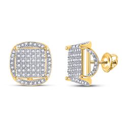 3/8 CTW Mens Round Diamond Circle Cluster Earrings 10kt Yellow Gold - REF-24A3N