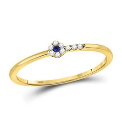 1/12 CTW Round Blue Sapphire Diamond Stackable Ring 10kt Yellow Gold - REF-9W6F