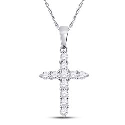 1/4 CTW Round Diamond Cross Religious Pendant 14kt White Gold - REF-15T5K