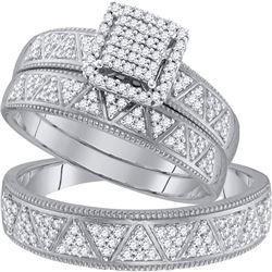 1/2 CTW His & Hers Round Diamond Square Matching Bridal Wedding Ring 10kt White Gold - REF-46X8T