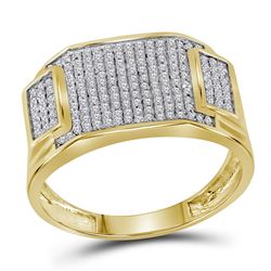 1/2 CTW Mens Round Diamond Rectangle Cluster Ring 10kt Yellow Gold - REF-27H3W