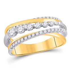 1/2 CTW Round Diamond Graduated Crossover Ring 14kt Yellow Gold - REF-50A4N