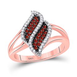 1/3 CTW Round Red Color Enhanced Diamond Oval Cluster Split-shank Ring 10kt Rose Gold - REF-24R3H
