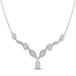 1 CTW Princess Diamond Cocktail Cluster Necklace 14kt White Gold - REF-126R3H
