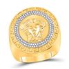 Image 1 : 1/3 CTW Mens Round Diamond Medusa Face Greek Key Fashion Ring 10kt Yellow Gold - REF-69Y5X