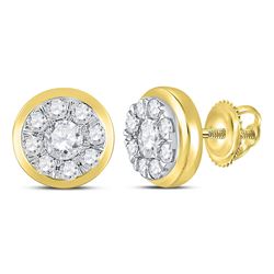 1 CTW Round Diamond Cluster Stud Earrings 14kt Yellow Gold - REF-95M9A