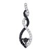 Image 1 : 1/4 CTW Round Black Color Enhanced Diamond Solitaire Twist Teardrop Pendant 10kt White Gold - REF-7W