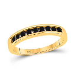 1/2 CTW Mens Round Black Color Enhanced Diamond Wedding Ring 10kt Yellow Gold - REF-16W8F