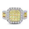 Image 2 : 1 & 3/4 CTW Round Canary Yellow Diamond Square Cluster Ring 14kt White Gold - REF-113F9M